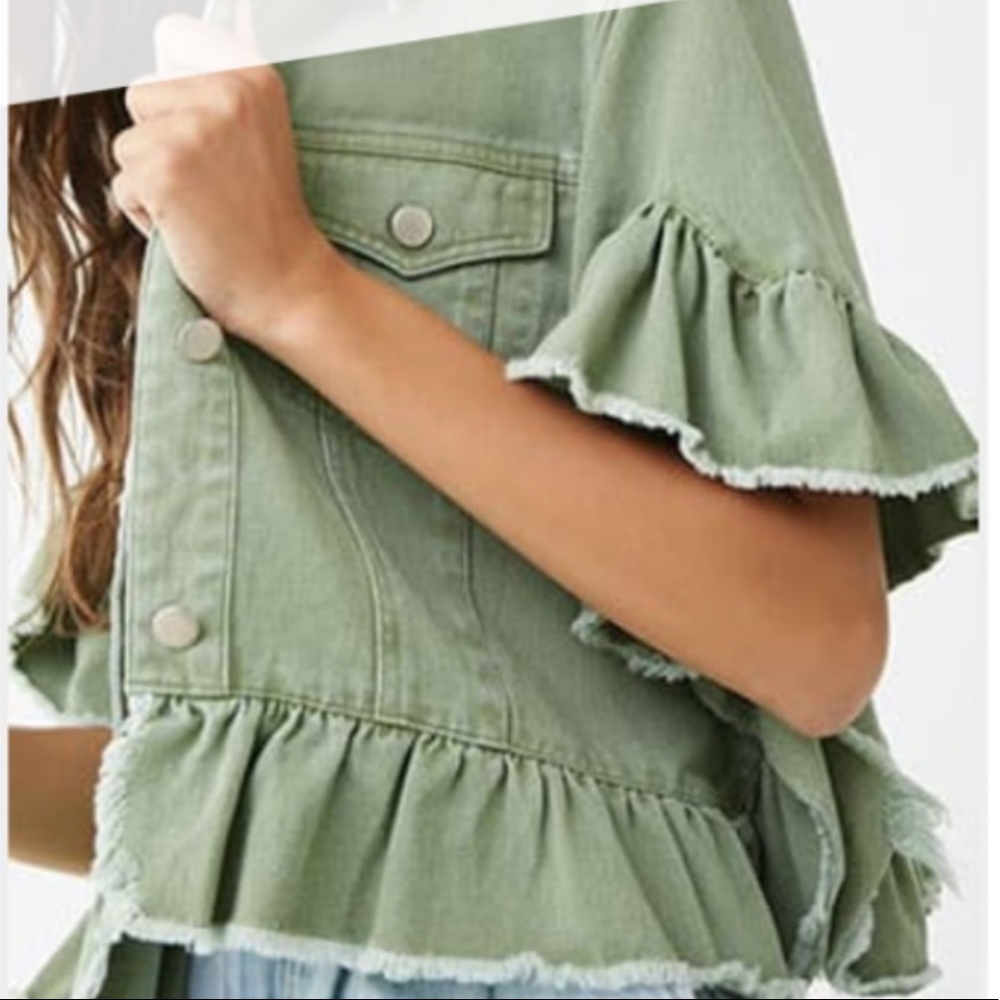 Forever 21 ruffle green denim jacket